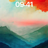 Crimson Horizon Wallpaper with Mist-Weaved Peaks wallpaper for iPhone, iPad & Mac