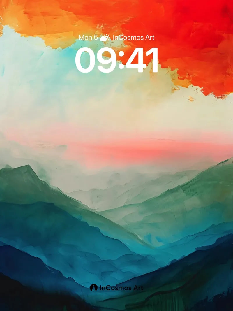 Crimson Horizon Wallpaper with Mist-Weaved Peaks