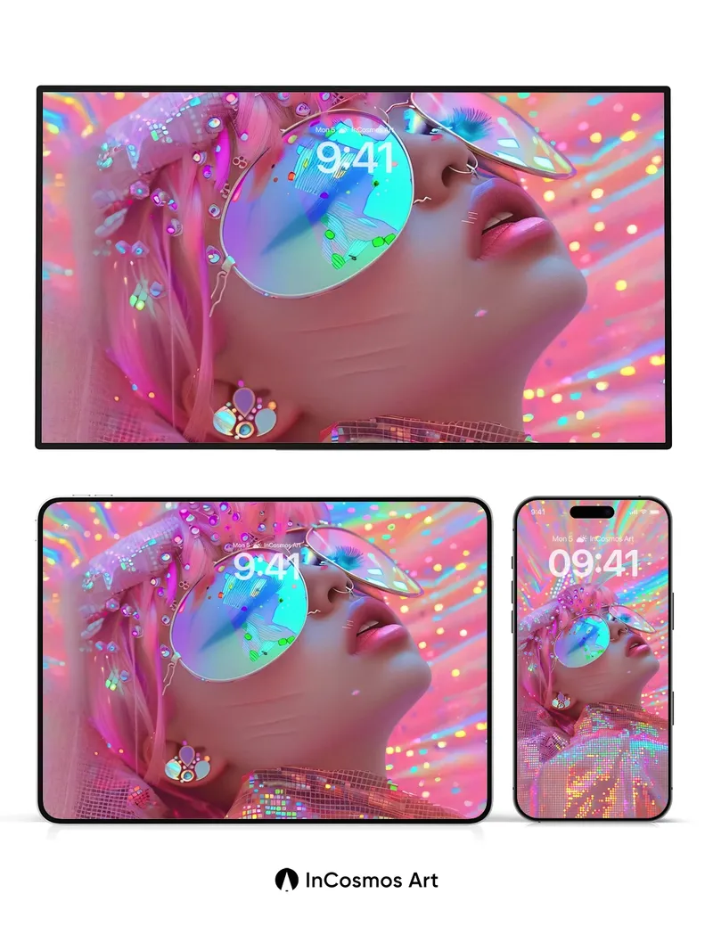 Neon Mirage Wallpaper with Holographic Veil