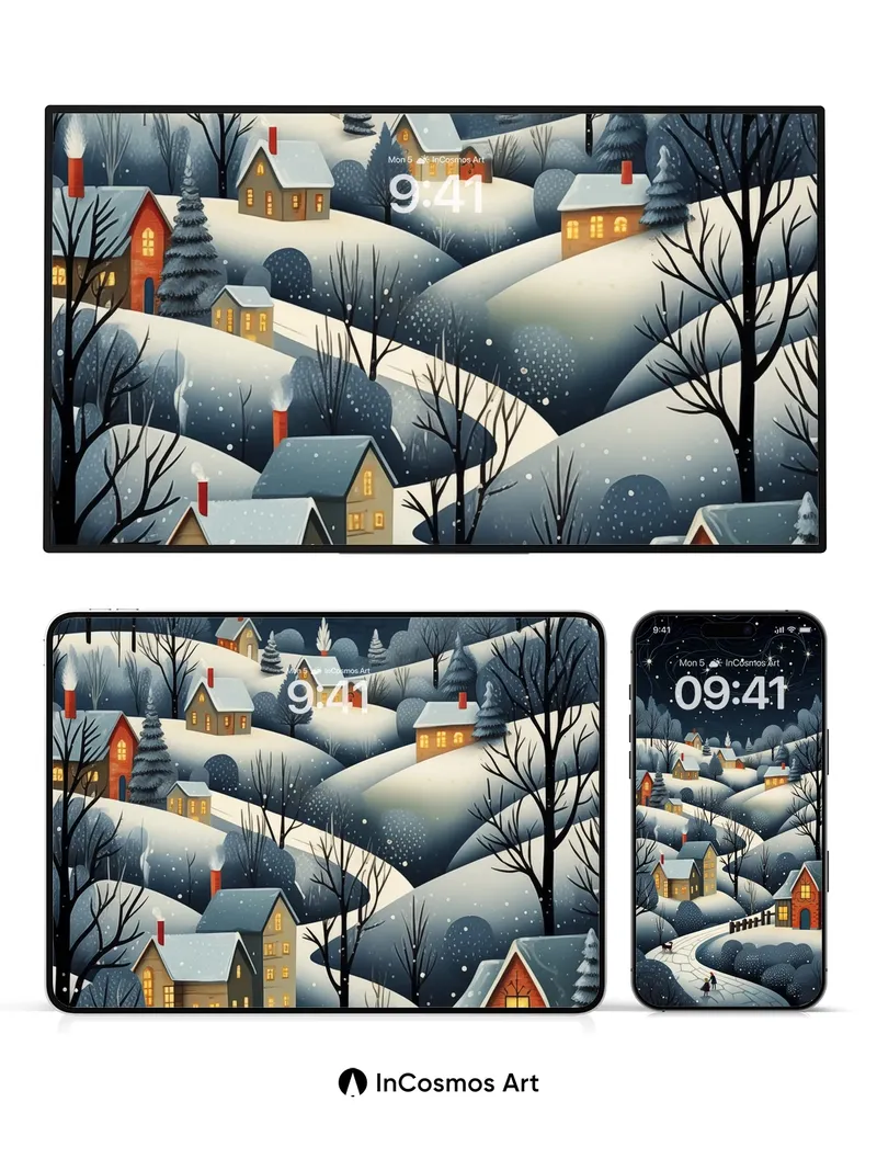 Starry Hush Wallpaper with Snow-Cradled Homes