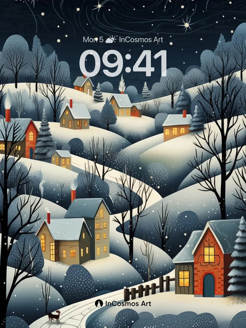Starry Hush Wallpaper with Snow-Cradled Homes