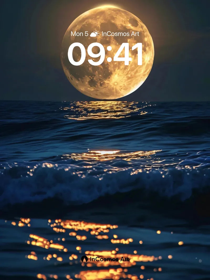 Luminous Sea Mirage Wallpaper with Golden Moonlight wallpaper for iPhone, iPad & Mac
