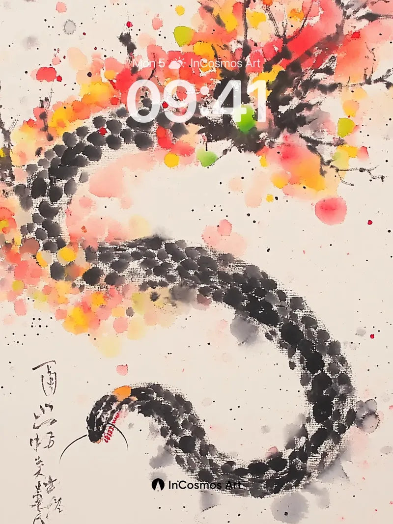 Ink Serpent Wallpaper with Cherry Bloom wallpaper for iPhone, iPad & Mac