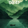 Misty Green Valley Wallpaper with Solitary Boat wallpaper for iPhone, iPad & Mac