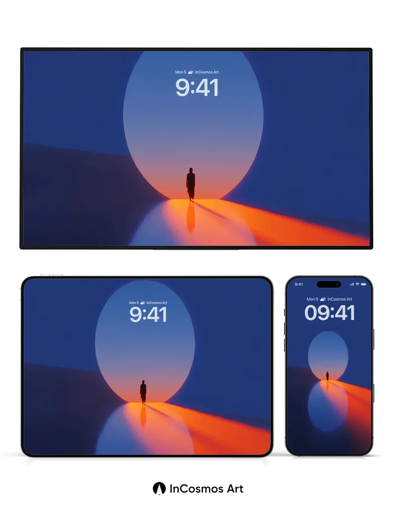 Surreal Horizon Wallpaper with Reflective Light Path