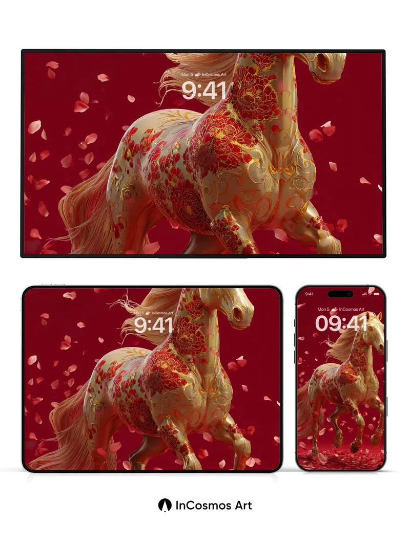 Golden Bloom Wallpaper with Petal Storm