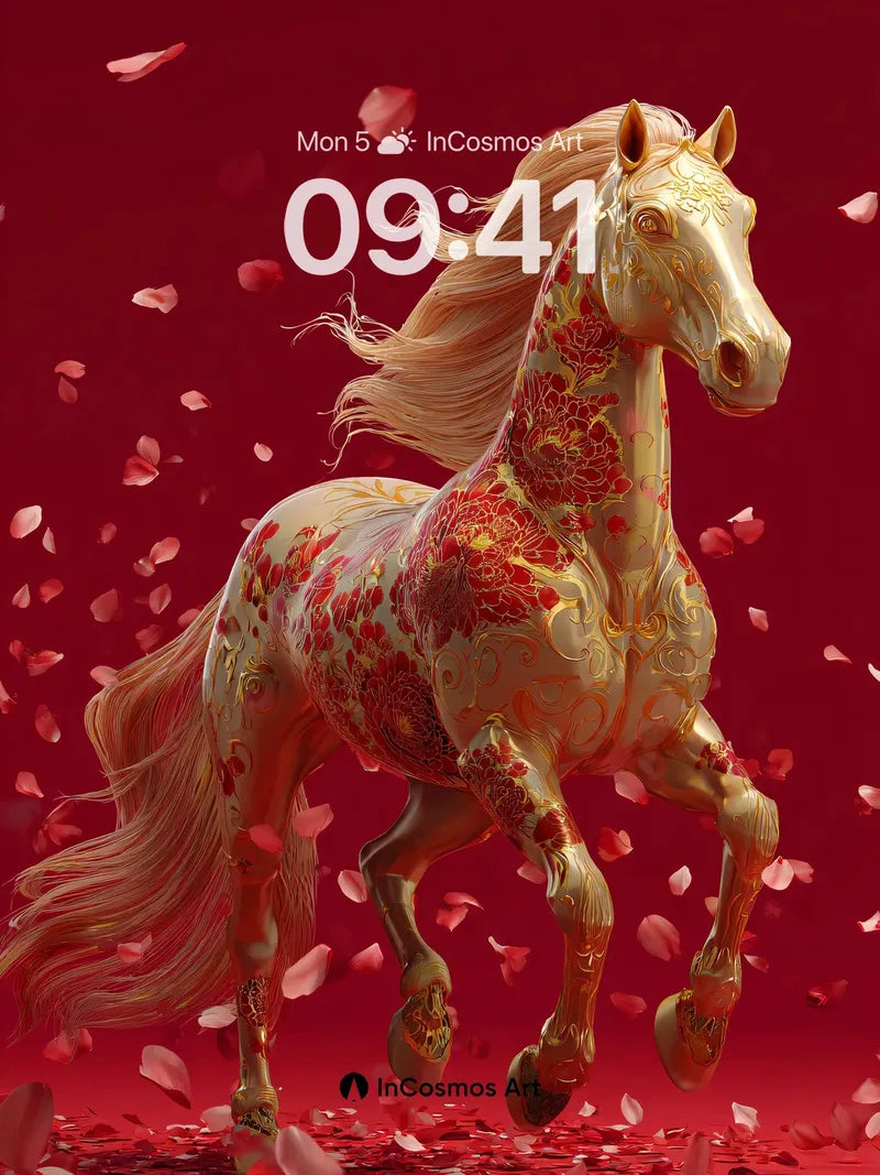 Golden Bloom Wallpaper with Petal Storm