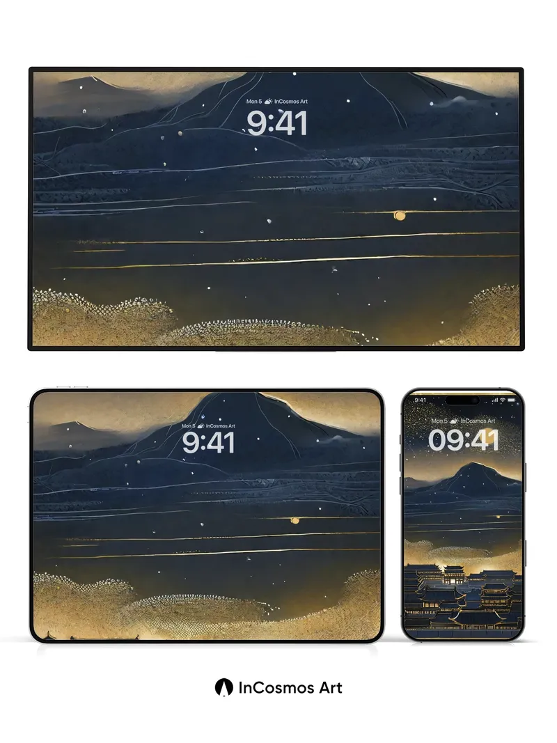 Lunar Reverie Wallpaper with Golden Hues