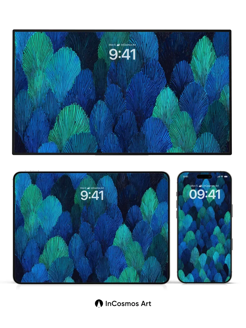 Midnight Peacock Feather Wallpaper in Deep Blues