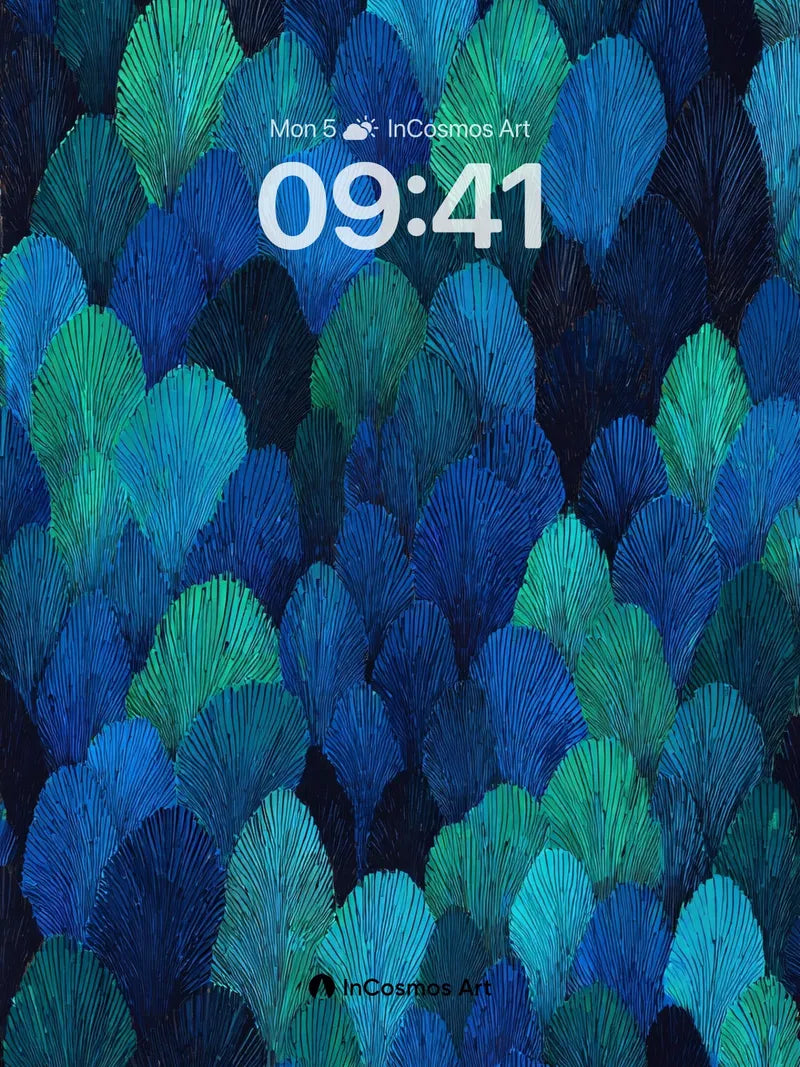 Midnight Peacock Feather Wallpaper in Deep Blues wallpaper for iPhone, iPad & Mac