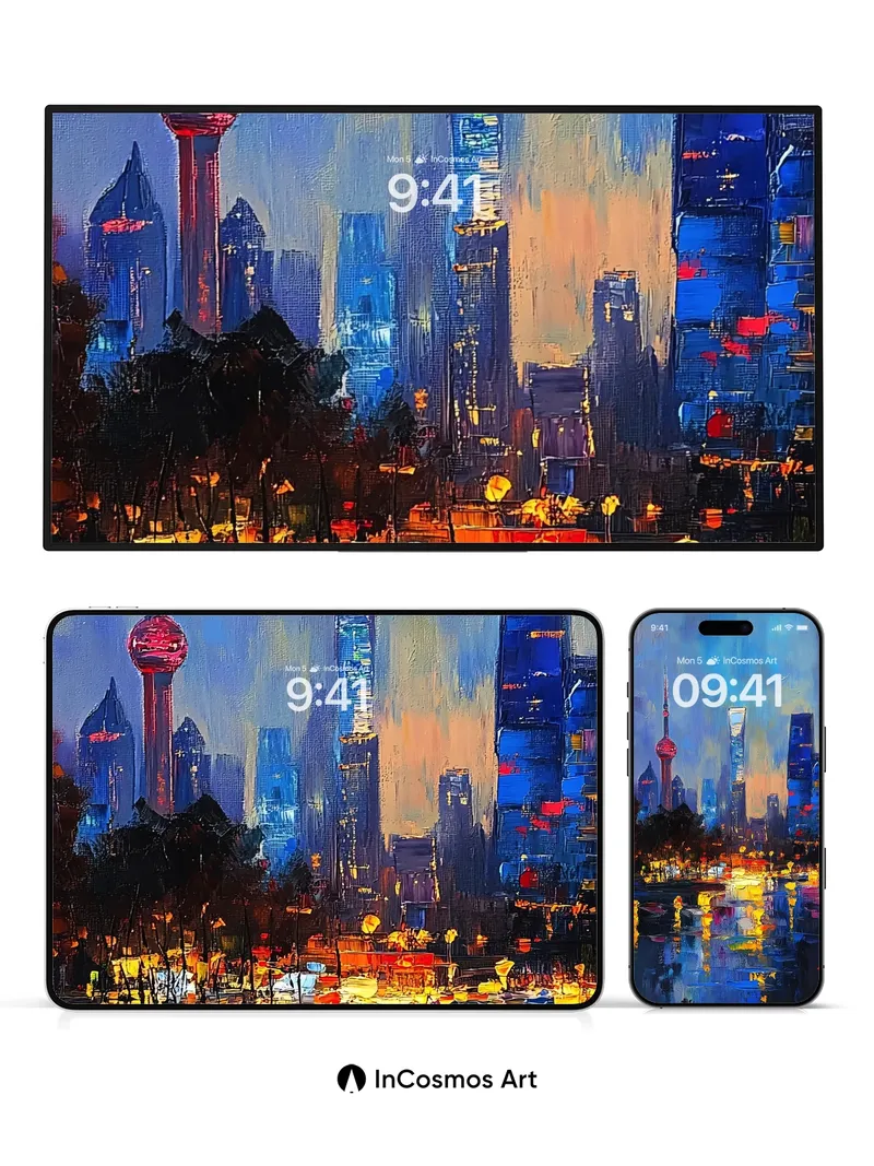 Neon Mirage Wallpaper with Shanghai Reflections