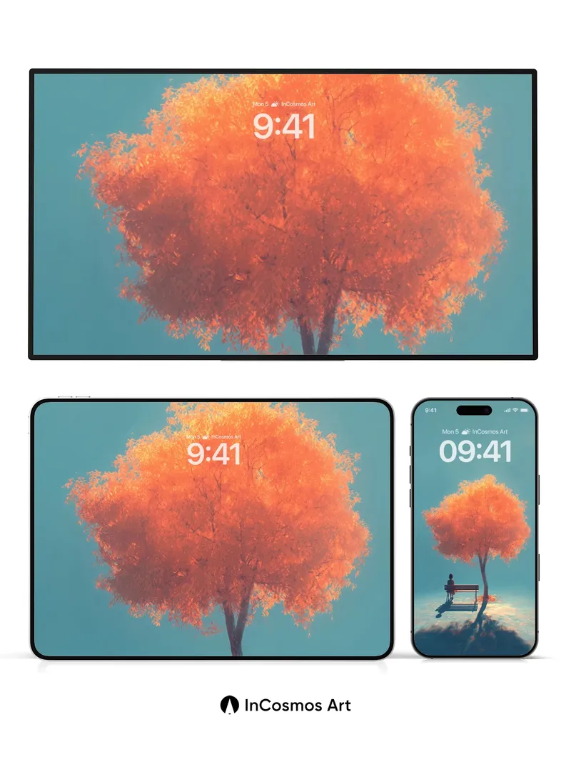 Serenity Under Amber Canopy Wallpaper with Floating Shadows