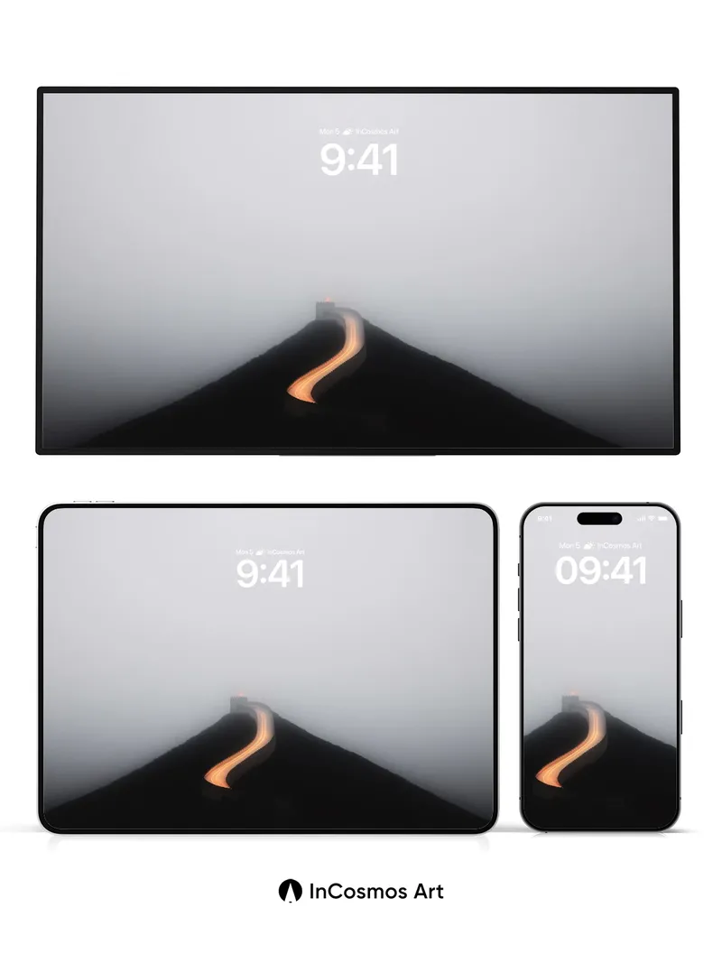 Silent Path Wallpaper with Mist-Covered Ascent