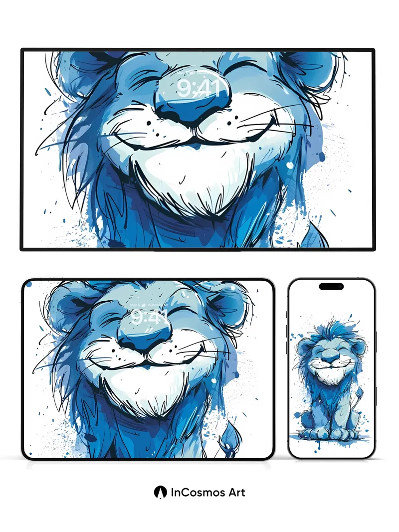 Serene Blue Lion Wallpaper with Watercolor Whispers