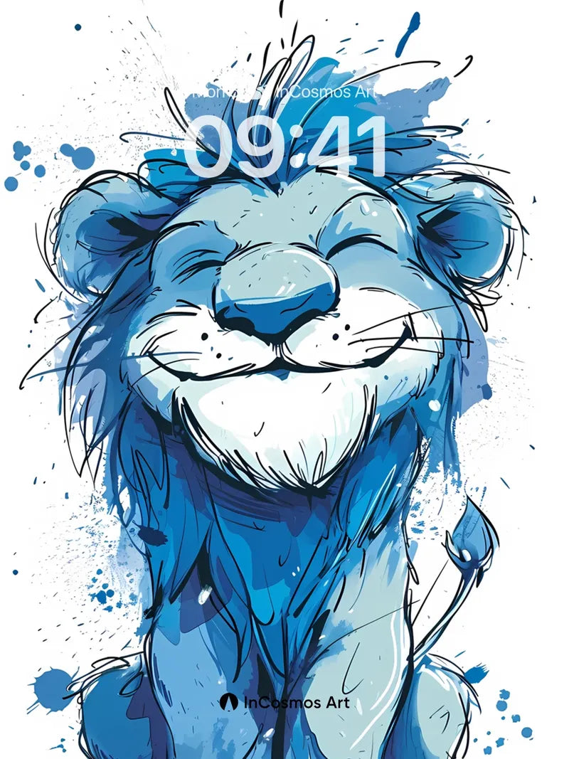 Serene Blue Lion Wallpaper with Watercolor Whispers wallpaper for iPhone, iPad & Mac