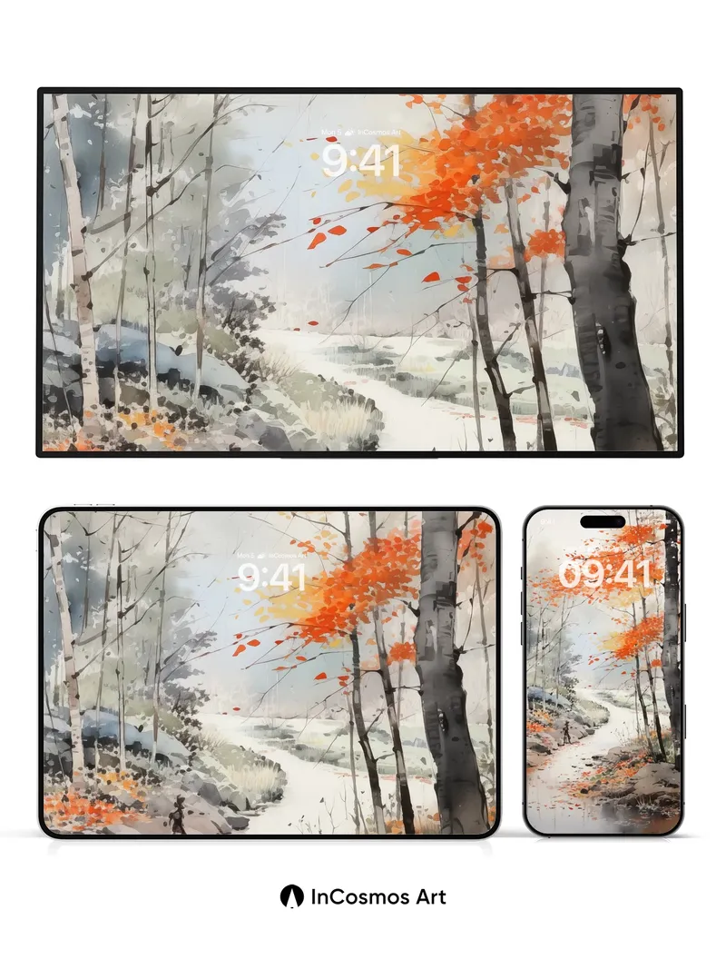 Autumn Whisper Wallpaper with Birch Echoes