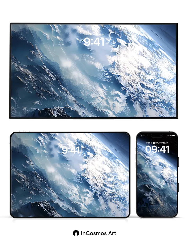 Cosmic Horizon Wallpaper with Frozen Peaks