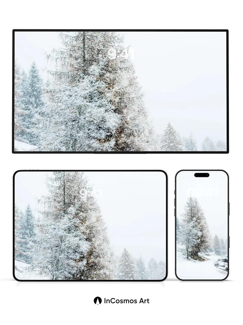 Silent Snowfall Wallpaper with Frost-Crowned Trees