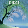 Serenity Weeping Tree Wallpaper with Misty Horizon wallpaper for iPhone, iPad & Mac