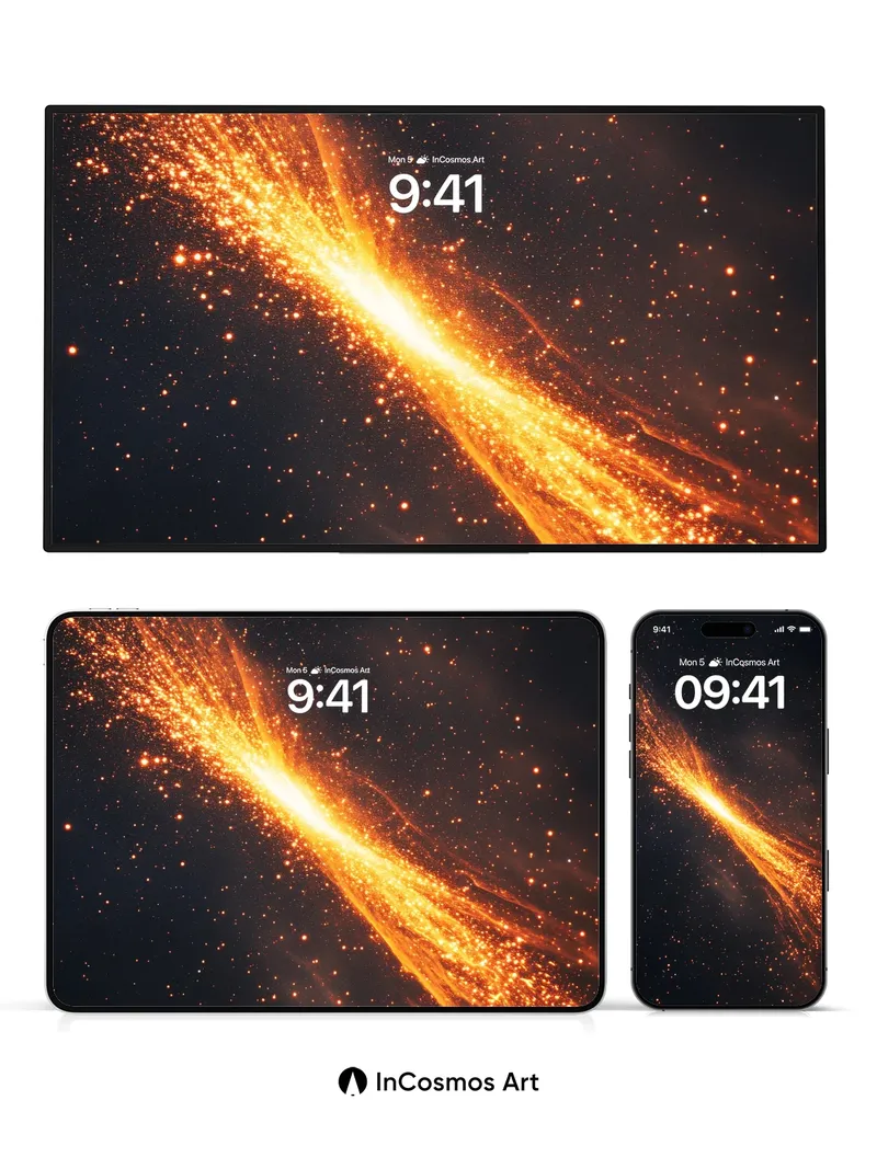 Cosmic Ember Wallpaper with Starlit Veil