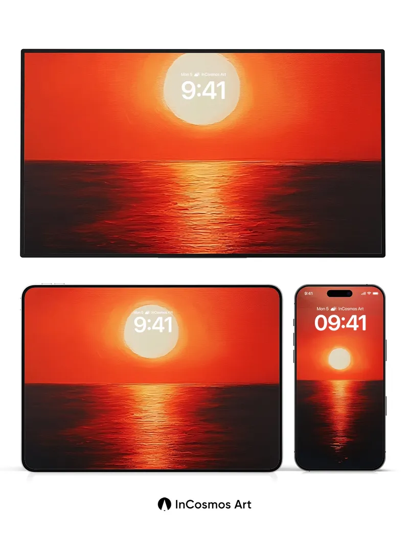 Crimson Horizon Wallpaper with Sunlit Reflections