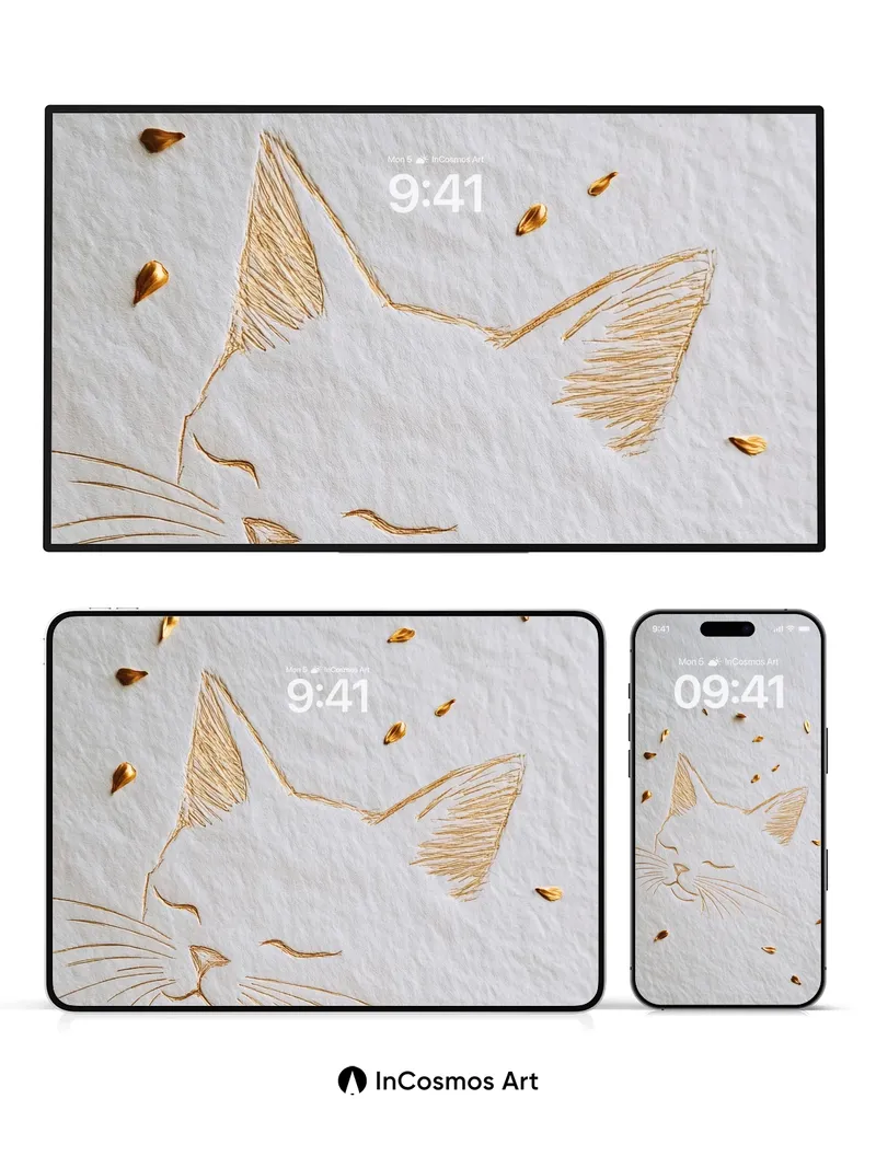 Golden Whisker Wallpaper with Floating Seeds
