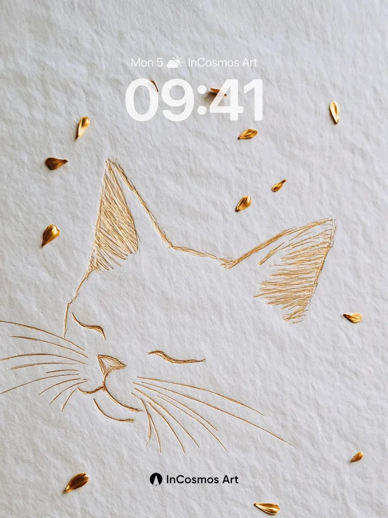 Golden Whisker Wallpaper with Floating Seeds