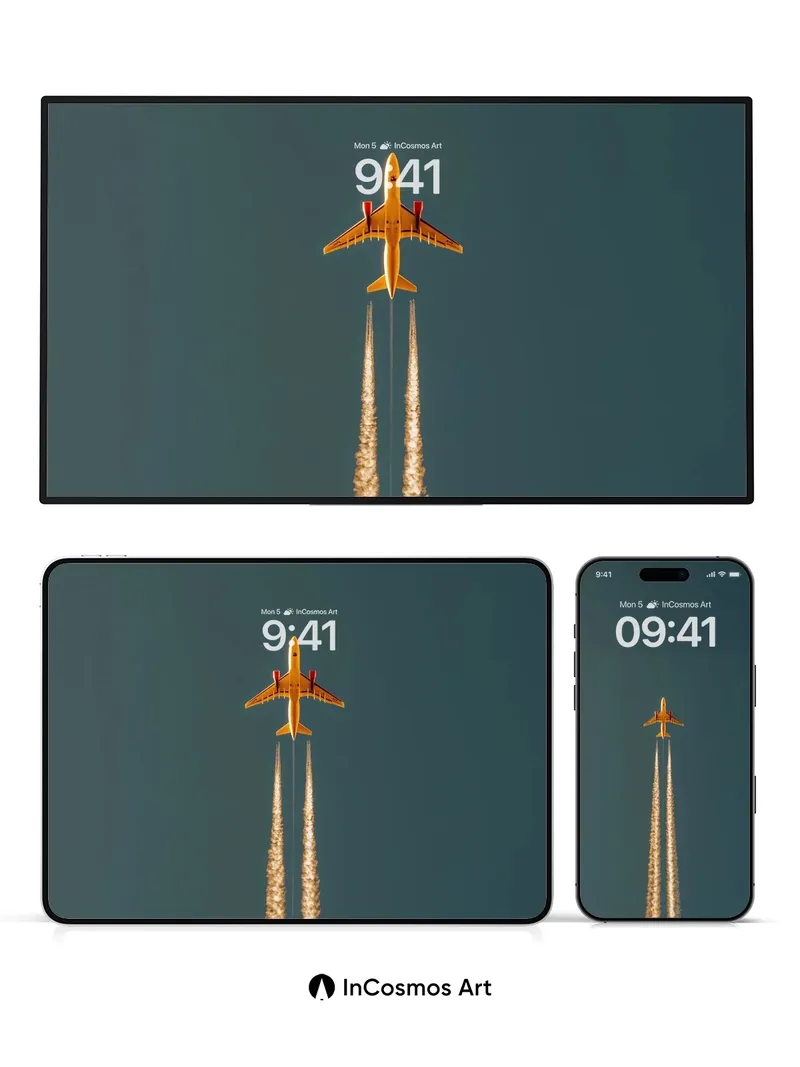 Golden Ascent Wallpaper with Contrail Trails