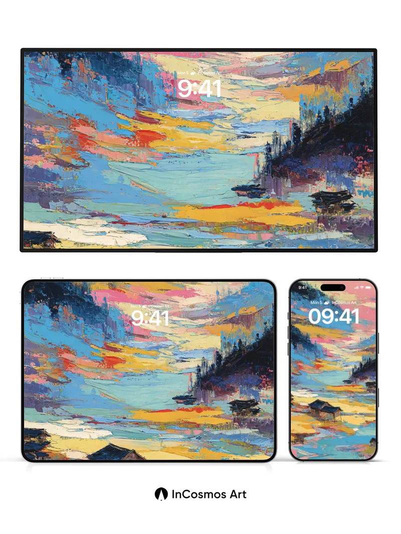 Surreal Valley Wallpaper with Floating Hues