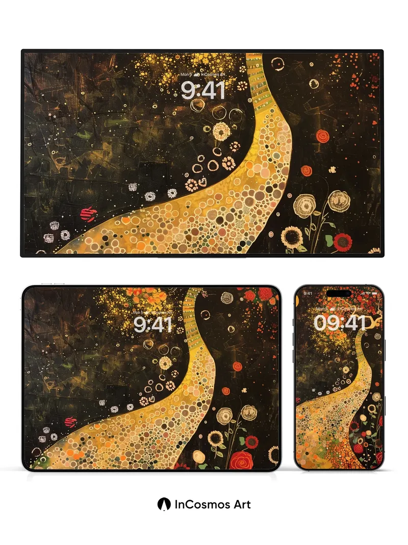 Golden Reindeer Wallpaper with Cosmic Bloom