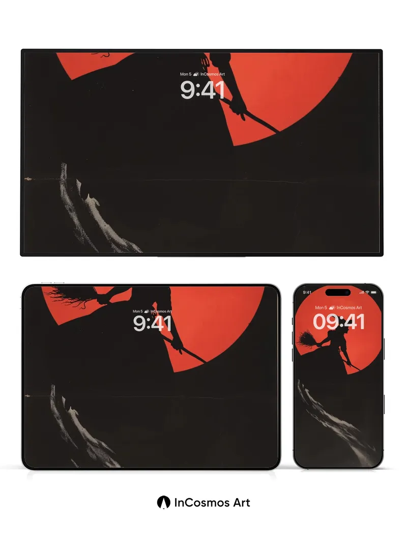 Crimson Eclipse Wallpaper with Witch's Flight