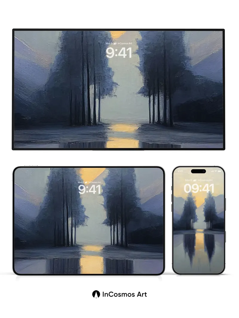 Misty Echo Wallpaper with Silent Trees