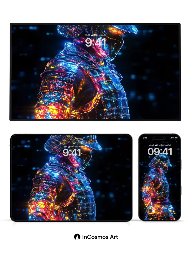 Neon Samurai Wallpaper with Digital Pulse