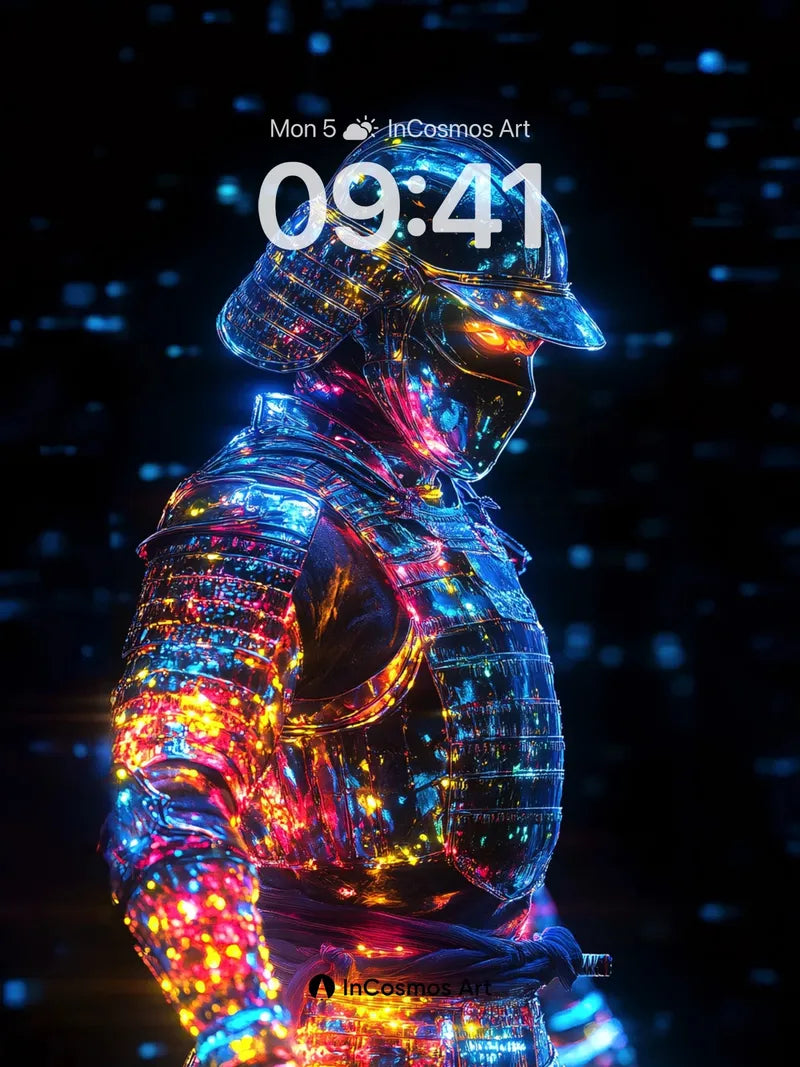 Neon Samurai Wallpaper with Digital Pulse