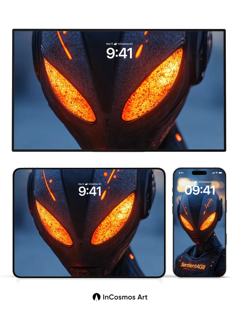 Futuristic Sentinel Wallpaper with Glowing Circuitry