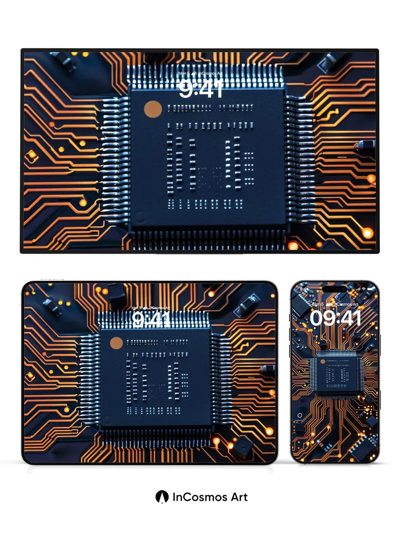 Circuit Pulse Wallpaper with Glowing Traces