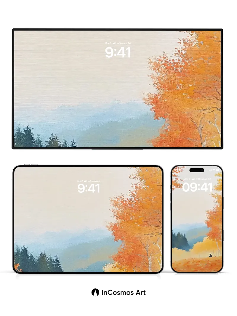 Autumn Hush Wallpaper with Solitary Cat