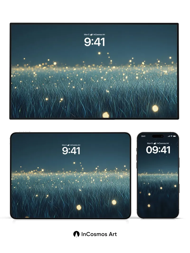 Stellar Meadow Wallpaper with Floating Light