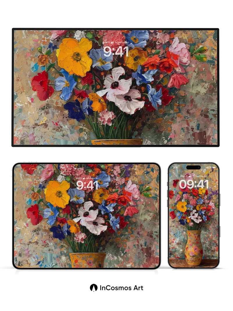 Chromatic Bloom Wallpaper with Impressionist Hues