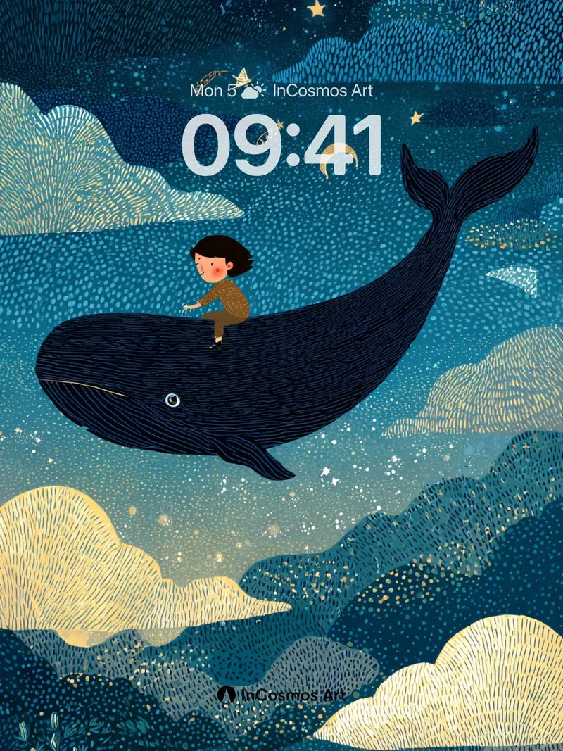 Starry Night Whale Wallpaper with Floating Clouds wallpaper for iPhone, iPad & Mac