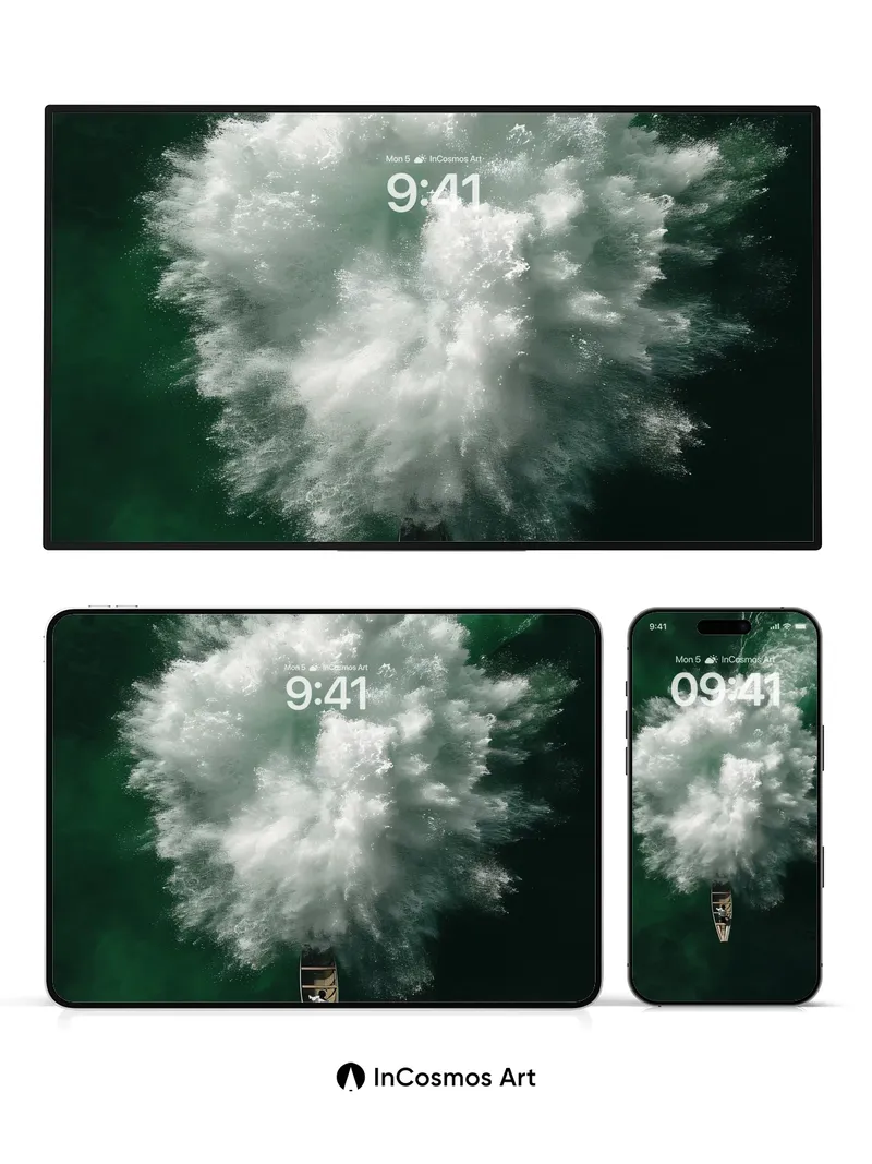 Crisp Surge Wallpaper with Wooden Vessel