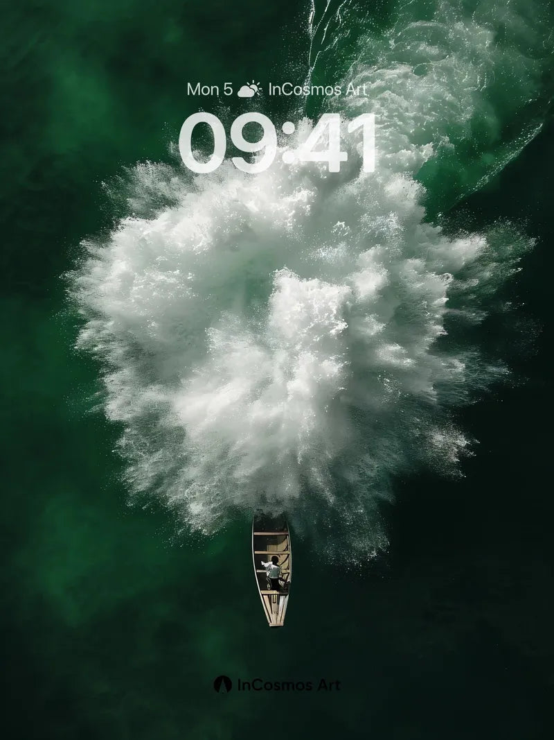 Crisp Surge Wallpaper with Wooden Vessel