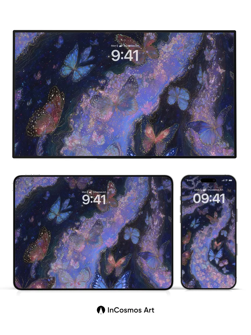 Nocturnal Butterfly Galaxy Wallpaper with Cosmic Swirls