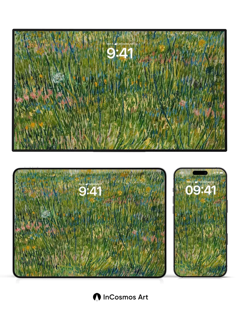 Whispering Meadow Wallpaper with Van Gogh's Brushstroke