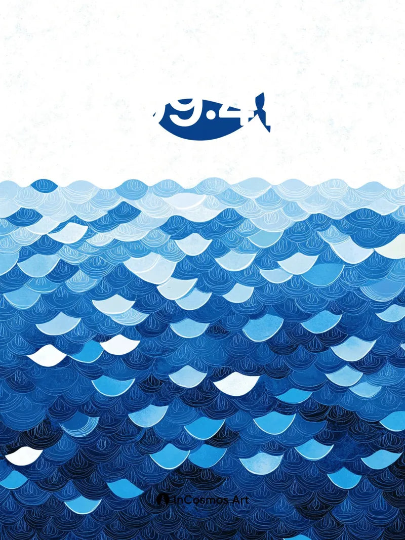 Serene Wave Pattern Wallpaper with Floating Whale