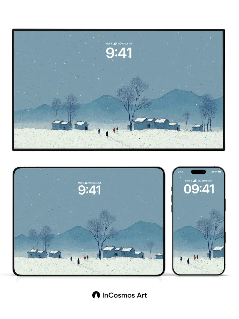 Serenity Snowfall Wallpaper with Distant Peaks