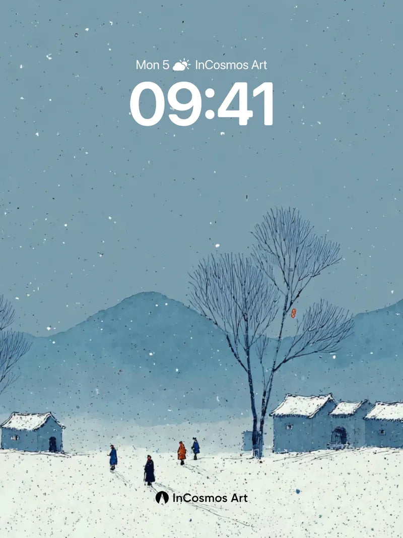 Serenity Snowfall Wallpaper with Distant Peaks