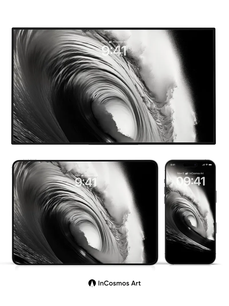 Monochrome Surge Wallpaper with Liquid Gravity