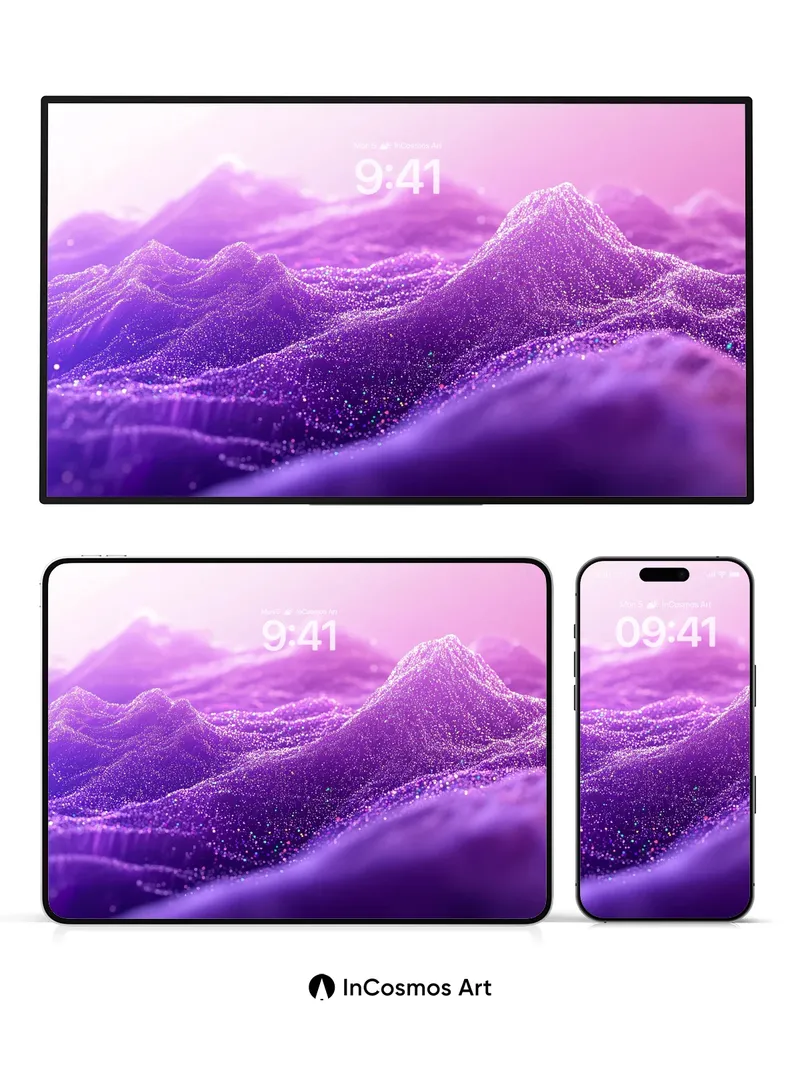 Luminous Particle Wallpaper with Floating Peaks