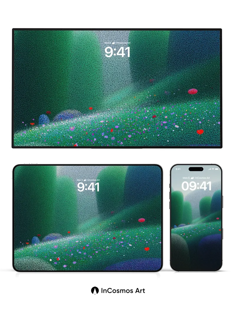 Mistweave Meadow Wallpaper with Dotted Blooms